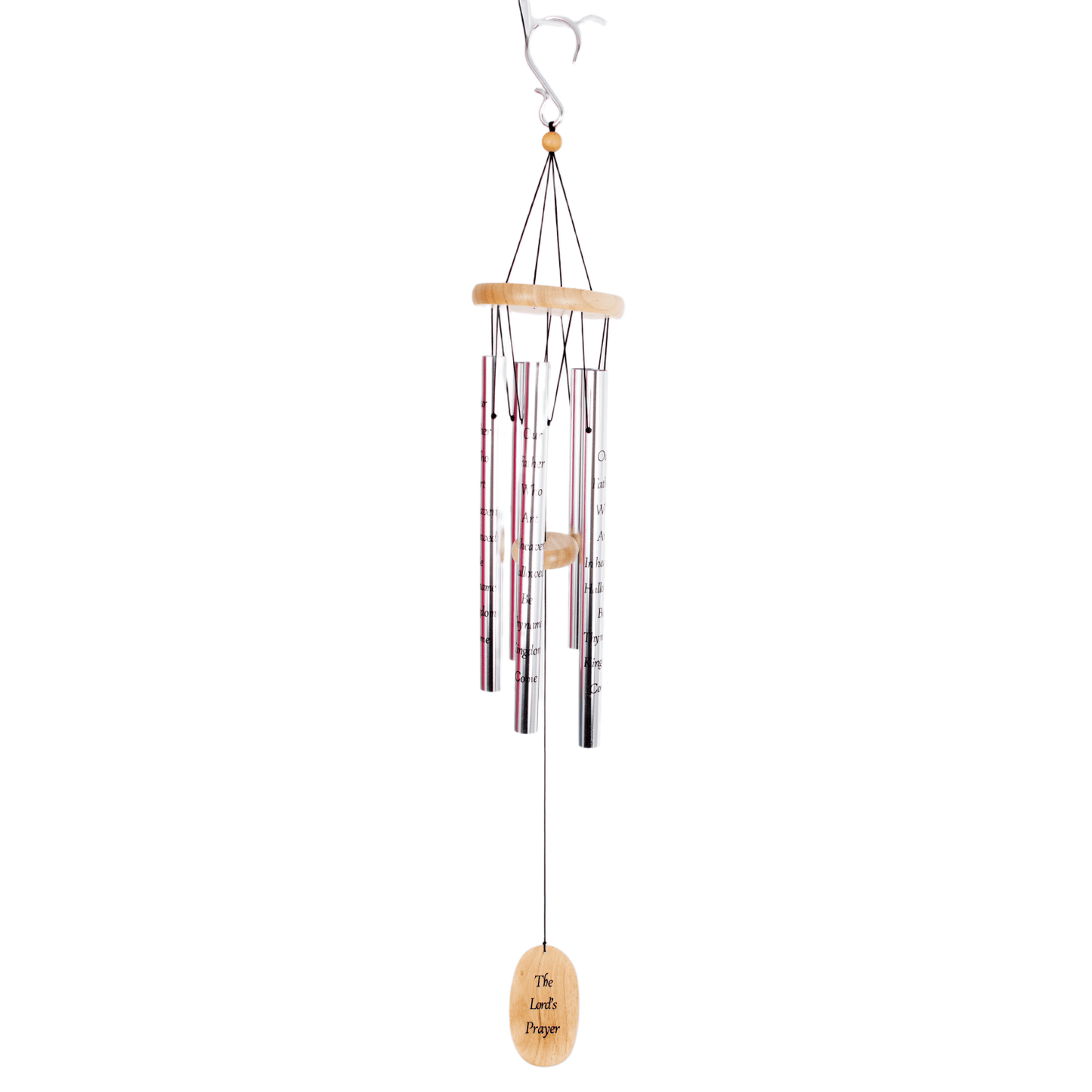 Handcrafted 40-inch silver windchime with engraved wooden windcatcher, tuned for soothing tones, ideal for Farm, Garden & Tool, Garden Accessories, Best Sellers, and Promo Eligible collections.