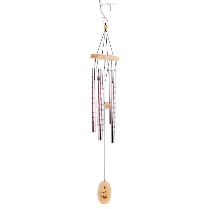Handcrafted 40-inch silver windchime with engraved wooden windcatcher, tuned for soothing tones, ideal for Farm, Garden & Tool, Garden Accessories, Best Sellers, and Promo Eligible collections.