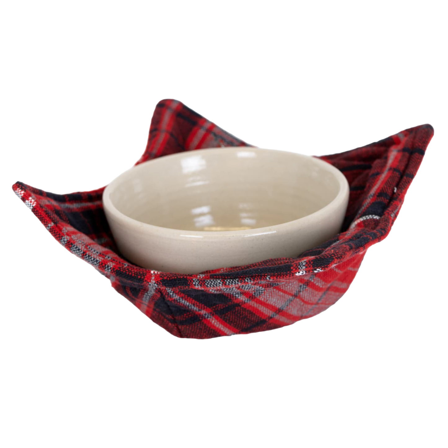 Handcrafted plaid bowl cozy made of 100% cotton, designed to protect fingers and tabletops from hot dishes, ideal for Kitchen & Food, Kitchen Textiles, Storage and Serving, Best Sellers, and Promo Eligible collections.