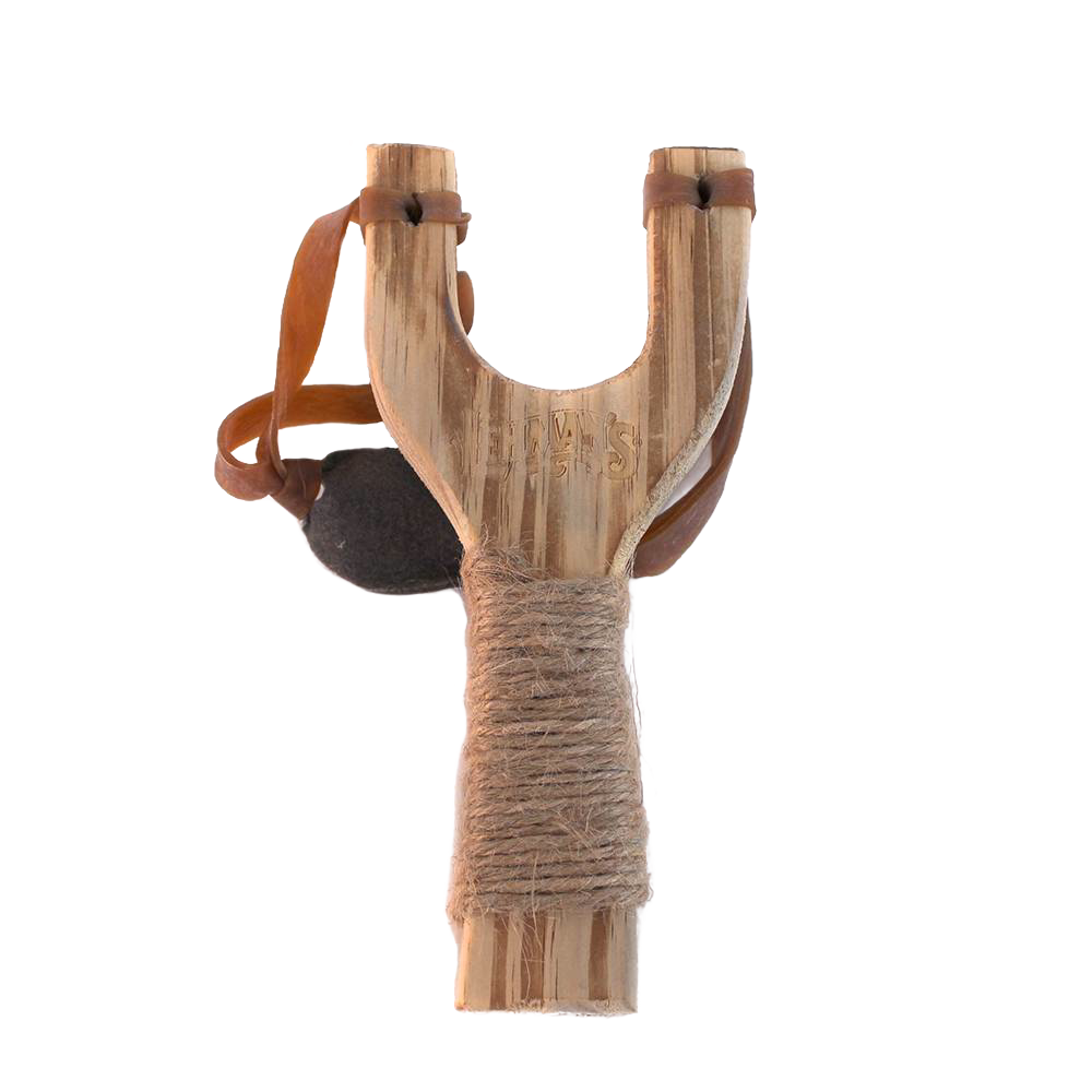 Handcrafted wooden slingshot made from smooth grain beech wood with genuine leather pouch and real latex surgical tubing, perfect for Toys, Books & Games and Lawn Games collections.