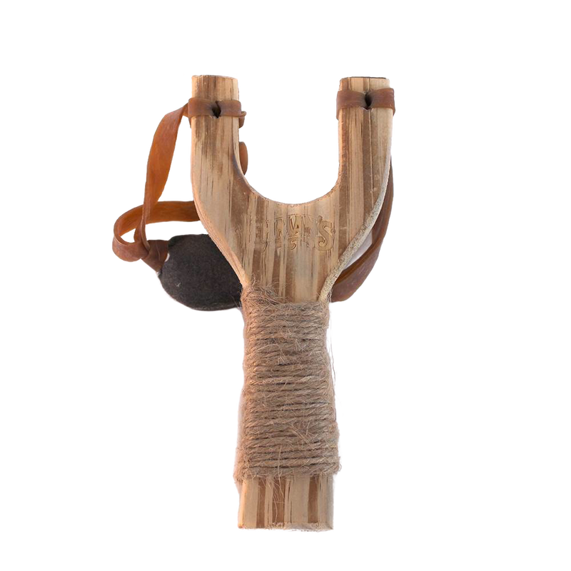 Handcrafted wooden slingshot made from smooth grain beech wood with genuine leather pouch and real latex surgical tubing, perfect for Toys, Books & Games and Lawn Games collections.