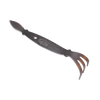 Strong, sleek all-steel hand cultivator with a pointed blade on one end and a three-pronged claw on the other, designed for precise gardening tasks in farm, garden, and digging collections.