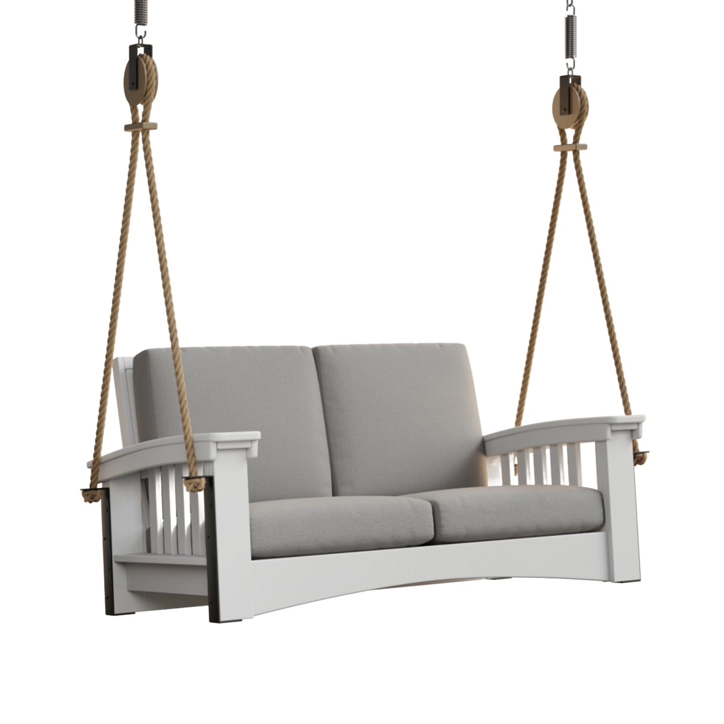 Handcrafted 6 ft porch swing with durable painted cypress frame, thick gray cushions, and sturdy rope suspension, made in the USA, ideal for Home & Decor, Outdoor Furniture, Amish Made, and Best Sellers collections.