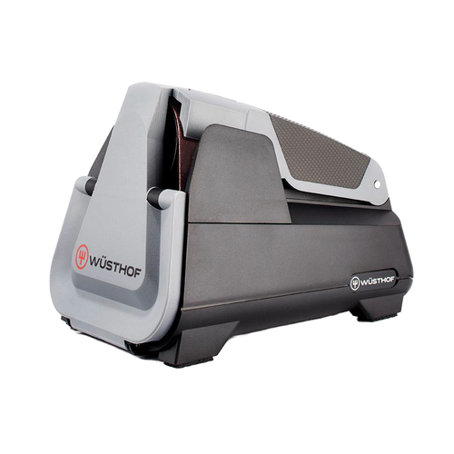 Compact electric sharpener with coarse belt in place and additional belts stored inside, designed for precision knife sharpening, ideal for Farm, Garden & Tool, Kitchen & Food, Knives & Axes, Sharpening, and USA Made collections.