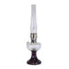 Handcrafted oil lamp featuring a clear glass font over a deep amethyst pedestal base, with a tall glass chimney, perfect for Lamps & Lighting, Oil Lamps, and Table Lamps collections.