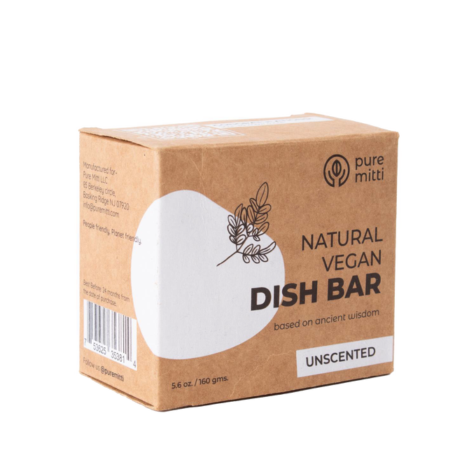 Handcrafted natural vegan dish bar soap in eco-friendly packaging, unscented and chemical-free, ideal for household cleaning and sustainable home and decor use.
