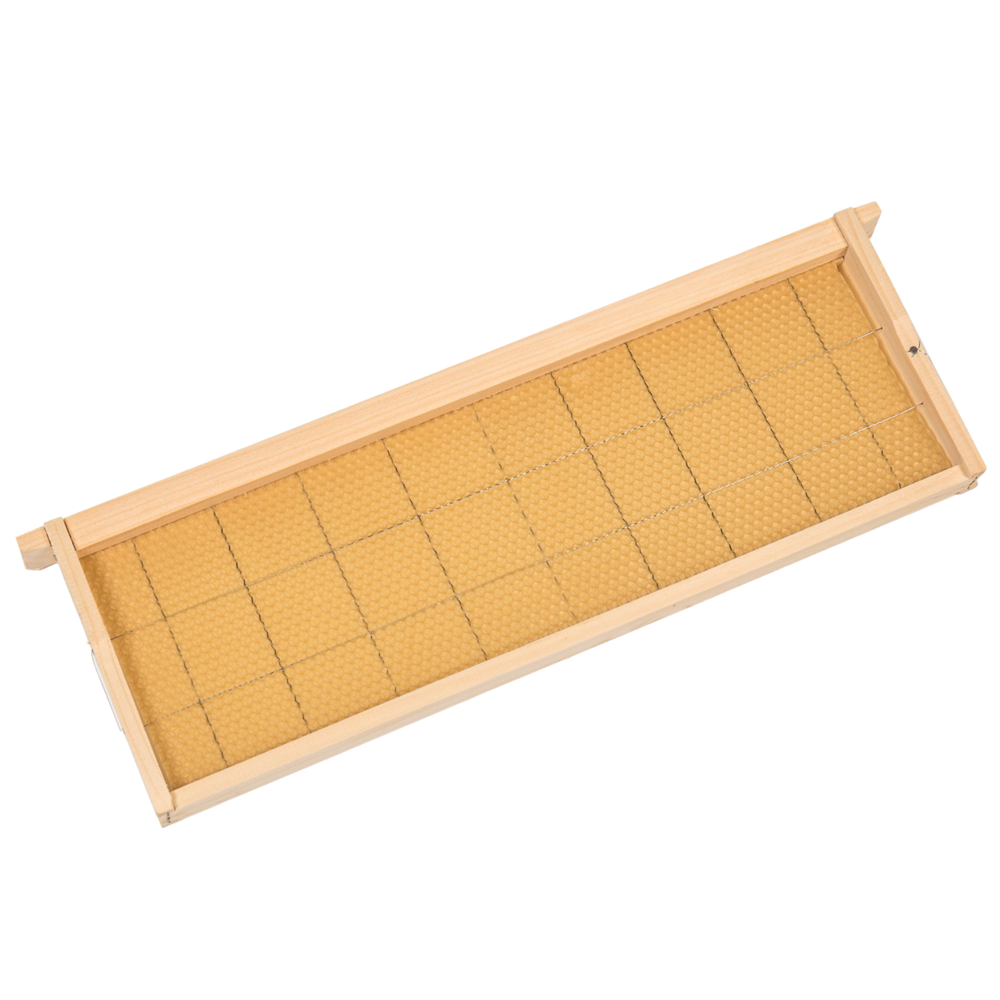 Handcrafted medium wooden bee frame featuring wired natural beeswax foundation for durability, Amish made in the USA, ideal for 5-frame, 8-frame, and 10-frame hives in farm, garden, and beekeeping supplies collections.