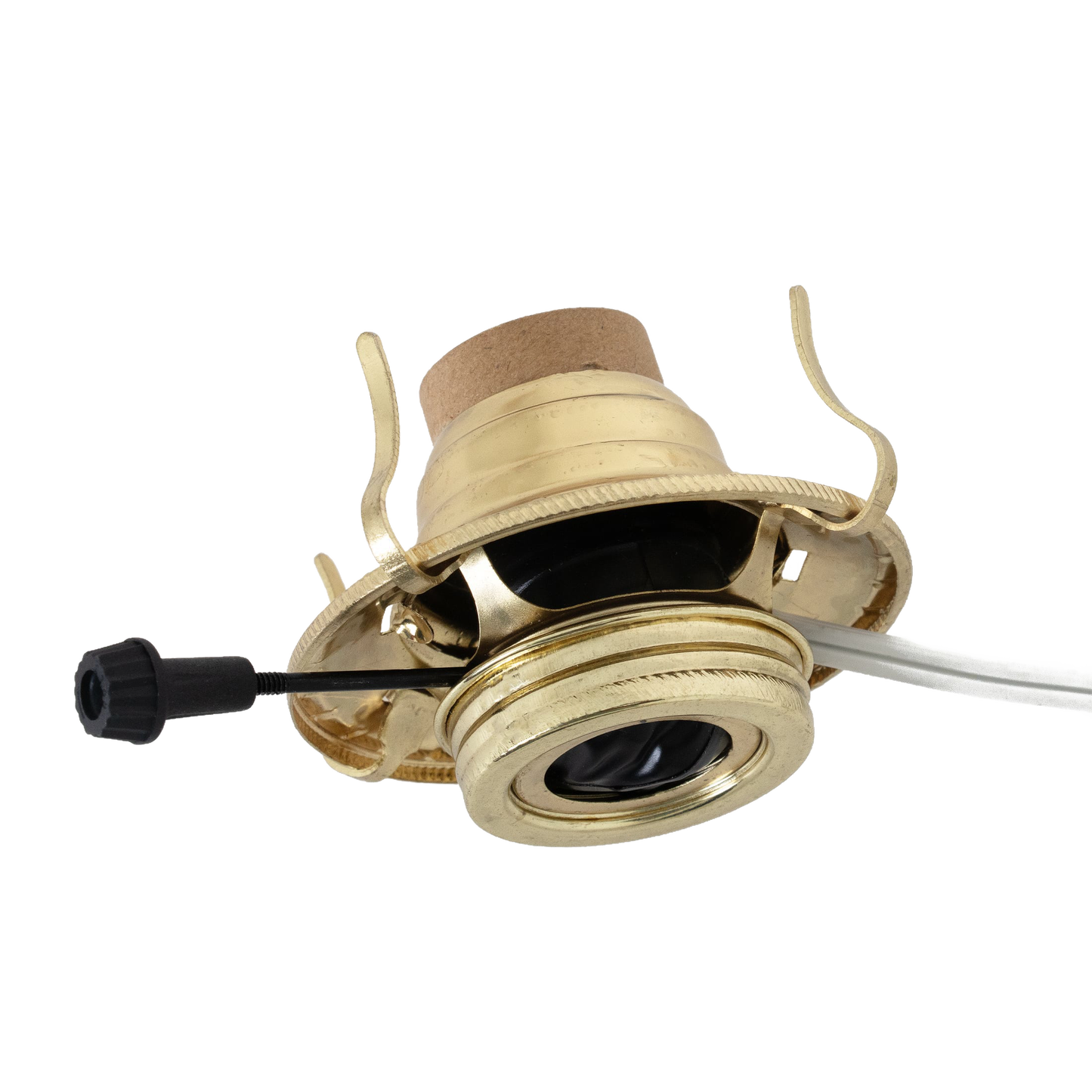 Handcrafted brass plated electrified burner with removable screw-on collar and 1-3/16" threaded base, featuring a high-quality UL listed 6 ft. clear gold cord, ideal for Lamps & Lighting, Parts and Accessories, and Electric Conversion collections.