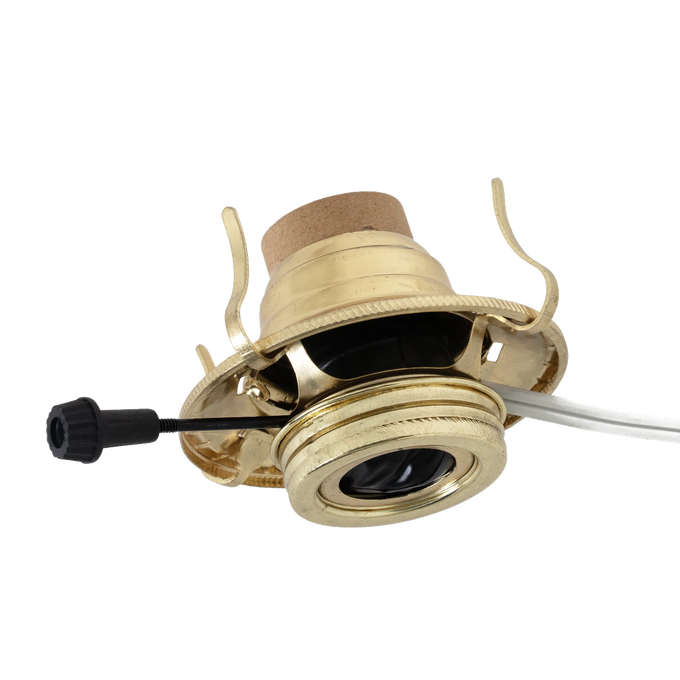 Handcrafted brass plated electrified burner with removable screw-on collar and 1-3/16" threaded base, featuring a high-quality UL listed 6 ft. clear gold cord, ideal for Lamps & Lighting, Parts and Accessories, and Electric Conversion collections.