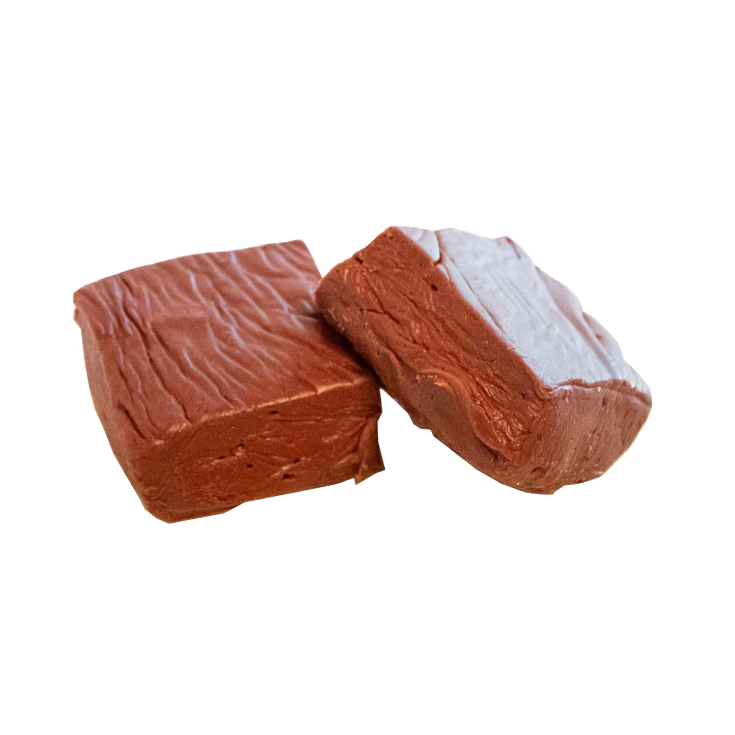 Two pieces of handcrafted creamy chocolate fudge with a smooth, rich texture, featured in Kitchen & Food, Snacks and Sweets, USA Made, Best Sellers, and Promo Eligible collections.
