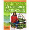 Cover of a year-round vegetable gardening book featuring a woman harvesting fresh greens from a handcrafted cold frame, promoting seasonal growing tips in home and garden how-to books.