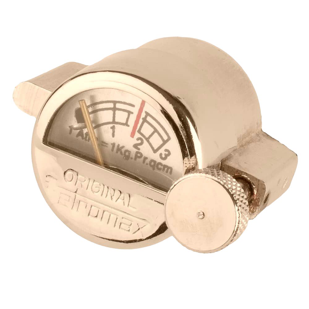 Compact pressure gauge with metal casing and clear dial showing red optimal pressure zone, suitable for lamps, featured in Lamps & Lighting, Parts and Accessories, Best Sellers, and Promo Eligible collections.