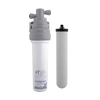 Compact under-sink water filter system with a lightweight ceramic filter cartridge, designed to reduce chlorine, bacteria, and heavy metals, suitable for appliances and emergency supplies collections.