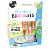 Packaging of a colorful friendship bracelet kit featuring a popular bracelet wheel and multiple striped and diamond-patterned bracelets, ideal for children's arts and crafts collections.