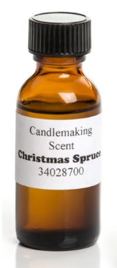 Amber glass bottle with black cap containing Christmas Spruce scent for enhancing candles, featured in Lamps & Lighting, Candles and Candlemaking, Candlemaking Supplies, Best Sellers, and Promo Eligible collections.