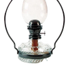 Handcrafted hanging oil lamp with antiqued steel frame featuring embossed rope design and smoke bell deflector, perfect for farm, garden, and homesteading lighting needs.