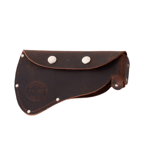 Handcrafted full-grain leather sheath with snap closures, designed to protect axe heads and attach to a belt; Amish made, USA crafted, ideal for Farm, Garden & Tool and Hand Tools collections.