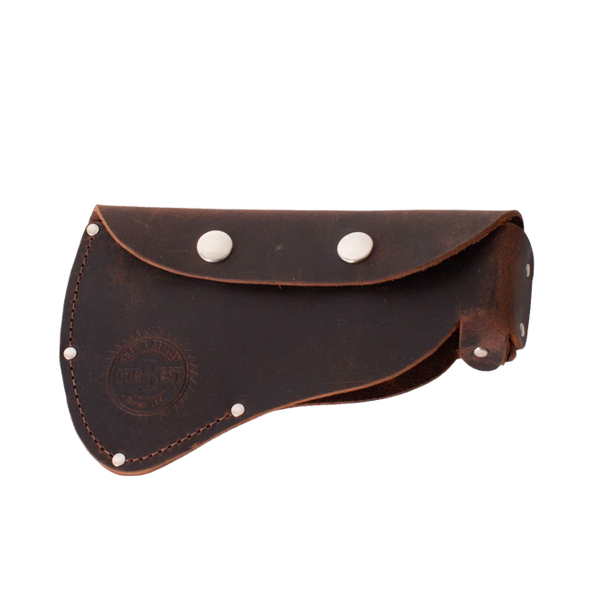 Handcrafted full-grain leather sheath with snap closures, designed to protect axe heads and attach to a belt; Amish made, USA crafted, ideal for Farm, Garden & Tool and Hand Tools collections.