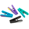 Set of four brightly colored dual-molded thermoplastic rubber clothes pins with stainless steel springs, featuring raised ridges for extra grip, ideal for laundry and home decor.