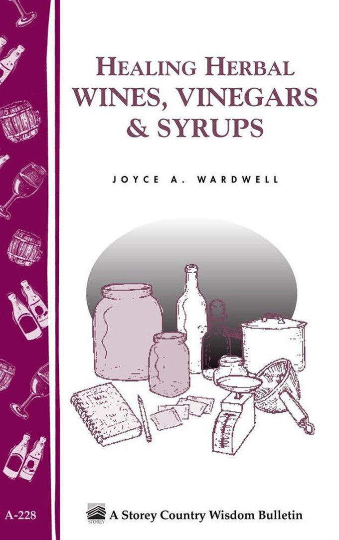 Cover of a booklet featuring line drawings of jars, bottles, a funnel, and a scale, with a deep purple decorative border, part of health and wellness books and best sellers collections.
