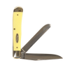 Traditional pocket knife with bright yellow handle made in USA, featuring two chrome vanadium blades ideal for farm, garden, camping, and hand tool use.