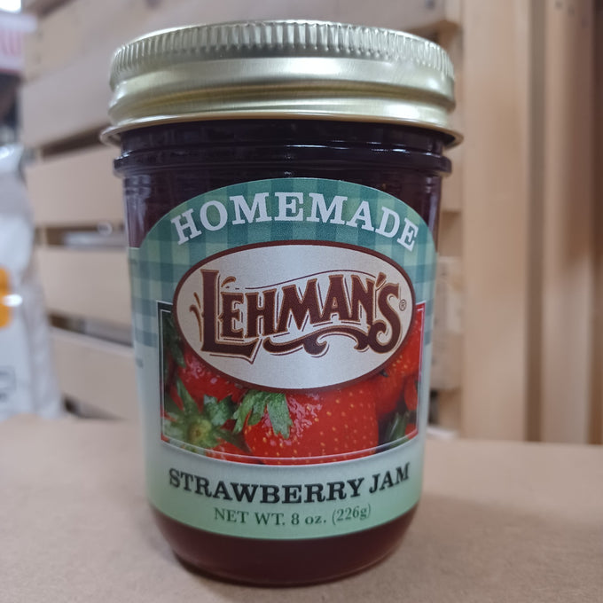 Handcrafted jar of Lehman's strawberry jam made with all-natural ingredients in USA, ideal for Kitchen & Food, Pantry, Peanut Butter & Jellies, USA Made, and Best Sellers collections.