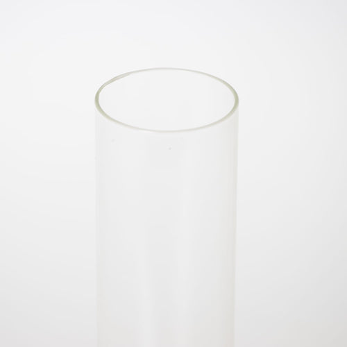 Clear glass oil lamp chimney with a 2-inch base, handcrafted for durability, suitable for lamps and featured in Lamps & Lighting, Parts and Accessories, and Chimneys and Globes collections.