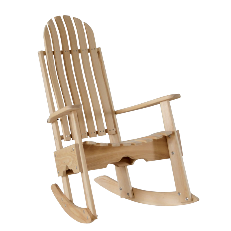 Handcrafted cypress wood rocking chair with slatted back and contoured seat, Amish made in USA, durable for outdoor use, featured in Home & Decor and Best Sellers collections.