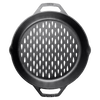 Handcrafted cast iron grilling basket with dual handles and perforated teardrop holes for even flame exposure, ideal for grilling vegetables and fish in Kitchen & Food and Cast Iron collections.