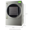 Stainless steel home freeze dryer with clear door revealing multiple drying trays inside, featuring a green digital touch screen, crafted for Kitchen & Food, Food Preservation, Freezing, Drying, and Best Sellers collections.