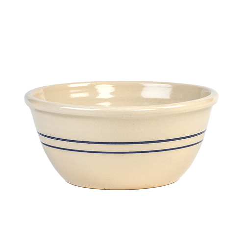Handcrafted stoneware mixing bowl with a classic blue stripe design, made in USA for Kitchen & Food, Cookware, Baking Supplies, and Storage and Serving collections.