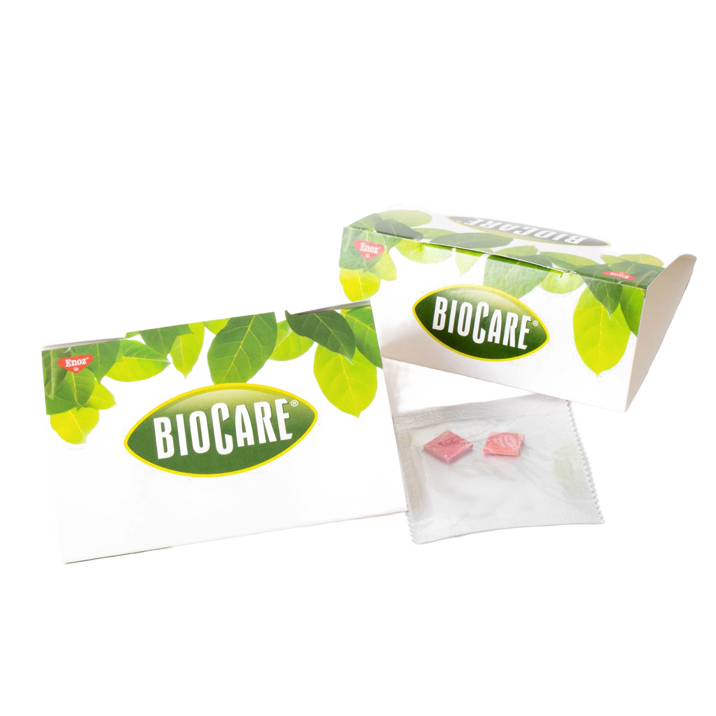 White rectangular cardboard box and folded trap with green leaf patterns and BioCare logo, accompanied by two small pink pheromone lure pads, featured in Home & Decor, Pest Control, Farm, Garden & Tool, Household Helpers, USA Made, Best Sellers, and Promo Eligible collections.