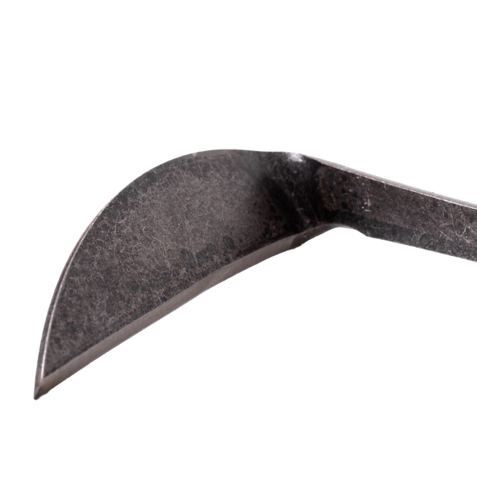 Close-up of a handcrafted black steel blade with a curved edge, designed for efficient weed and grass removal in Farm, Garden & Tool, Garden Accessories, Best Sellers, Promo Eligible collections.