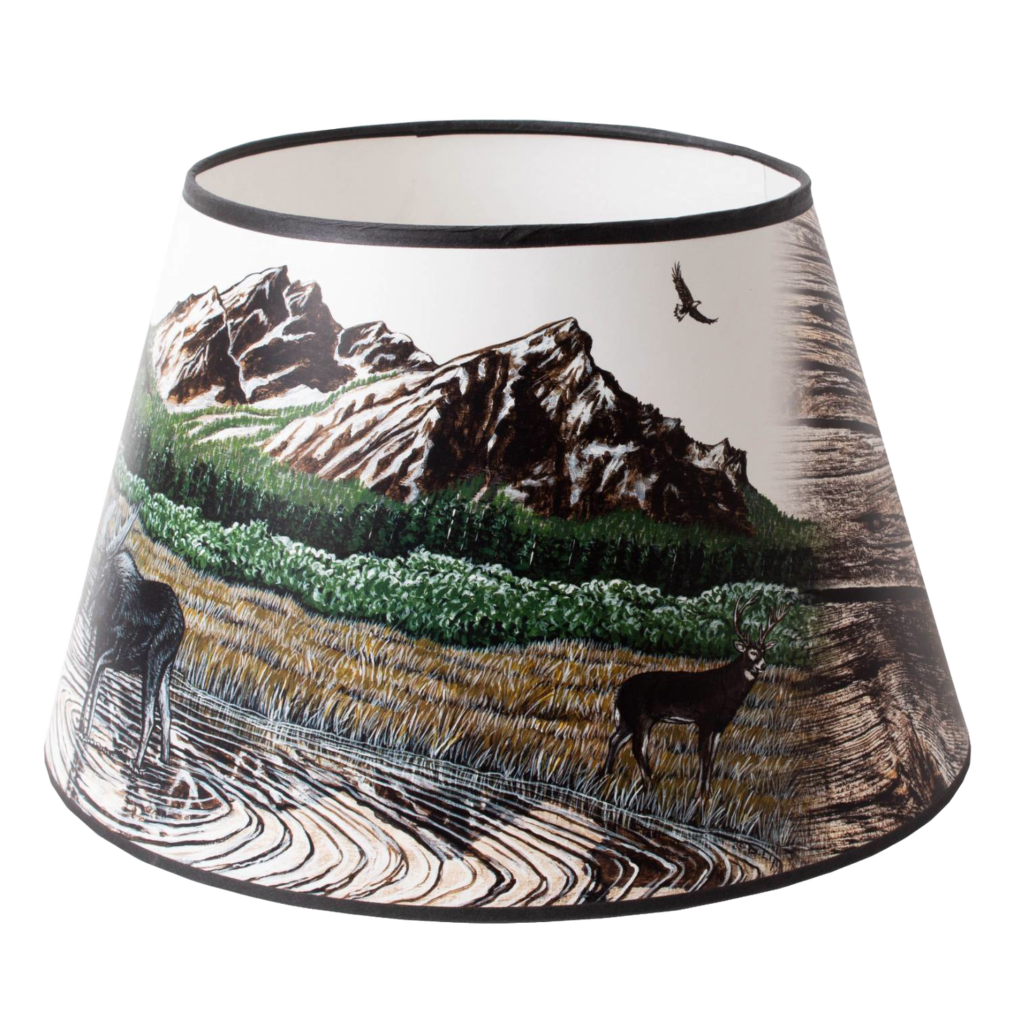 Handcrafted parchment oil lamp shade featuring a rocky mountain landscape with wildlife, perfect for lamps & lighting, parts and accessories, lamp shades, and best sellers collections.