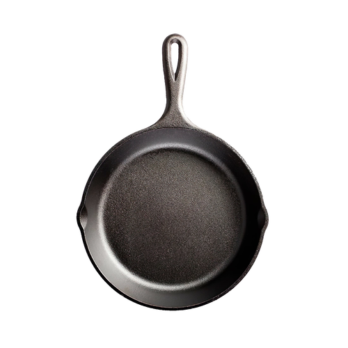 Small handcrafted cast iron skillet with ergonomic handle, pre-seasoned for easy cooking, ideal for kitchen use, part of USA Made, Cookware, and Best Sellers collections.