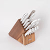 Wooden knife block set featuring sixteen white-handled kitchen knives and accessories, designed for Farm, Garden & Tool, Kitchen & Food, Knives & Axes, and Food Prep collections.