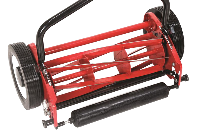 Red and black silent cut reel mower with six tempered blades and ergonomic handle, designed for efficient lawncare, featured in Farm, Garden & Tool and Best Sellers collections.