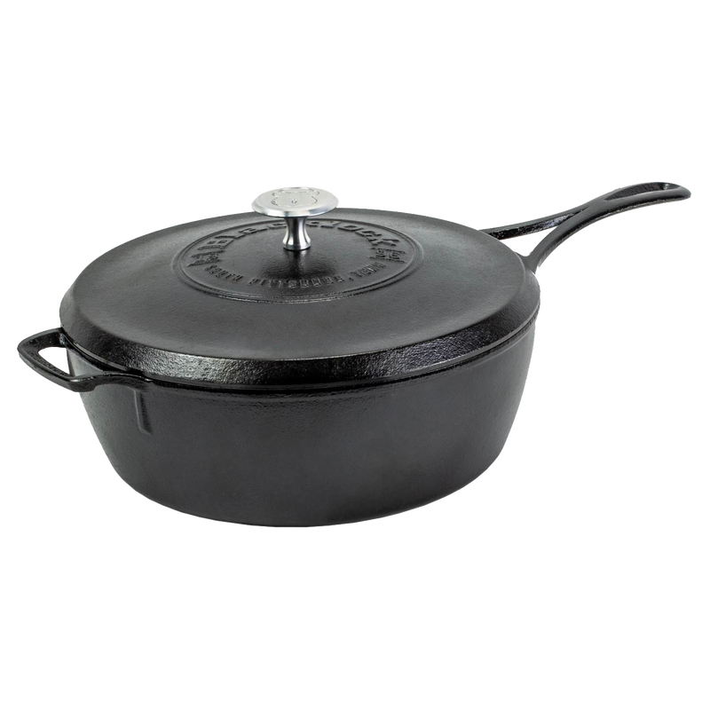 Handcrafted deep cast iron skillet with lid, featuring a lightweight design and triple seasoned finish, perfect for Kitchen & Food, Cookware, Cast Iron, USA Made, and Best Sellers collections.