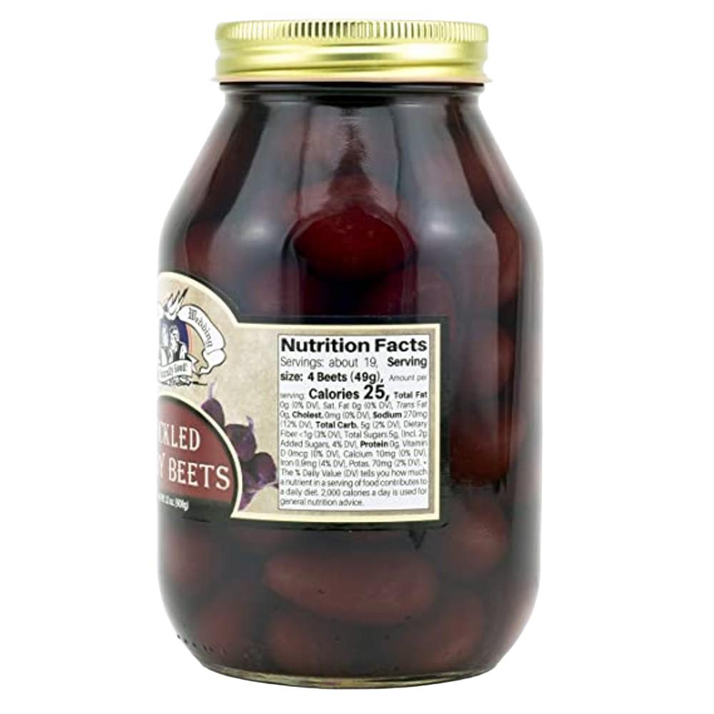 Glass jar of handcrafted pickled beets in natural brine with vintage-style label and gold metal lid, made in USA, ideal for Kitchen & Food, Food, Pantry, USA Made, Best Sellers, and Promo Eligible collections.