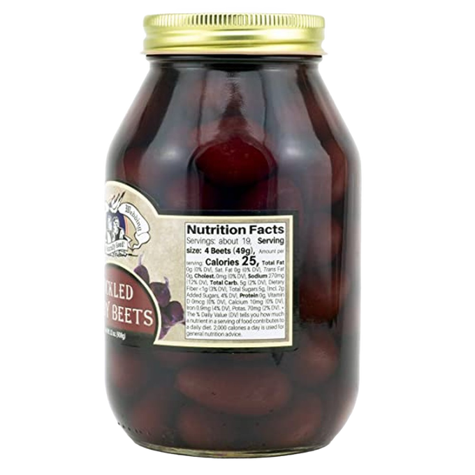 Glass jar of handcrafted pickled beets in natural brine with vintage-style label and gold metal lid, made in USA, ideal for Kitchen & Food, Food, Pantry, USA Made, Best Sellers, and Promo Eligible collections.