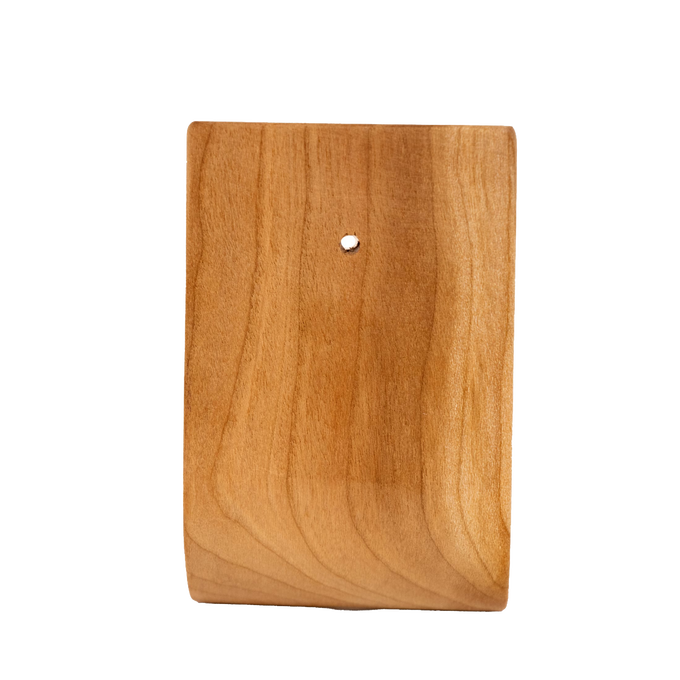 Handcrafted unfinished cherry wood holder with smooth finish and central mounting hole, designed for displaying kitchen gadgets, fitting Food Prep, Amish Made, and Best Sellers collections.