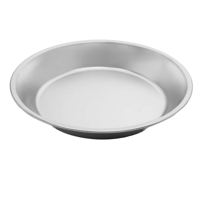 Lightweight and durable 9-inch stainless steel pie pan with a stain, scratch, and rust-resistant finish, perfect for Kitchen & Food, Cookware, Baking Supplies, and Best Sellers collections.