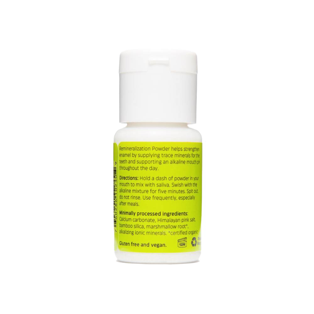 Handcrafted 1 oz remineralization powder bottle made in USA, supporting healthy enamel with trace minerals, ideal for Health & Wellness, Grooming and Personal Hygiene, USA Made, Best Sellers, and Promo Eligible collections.