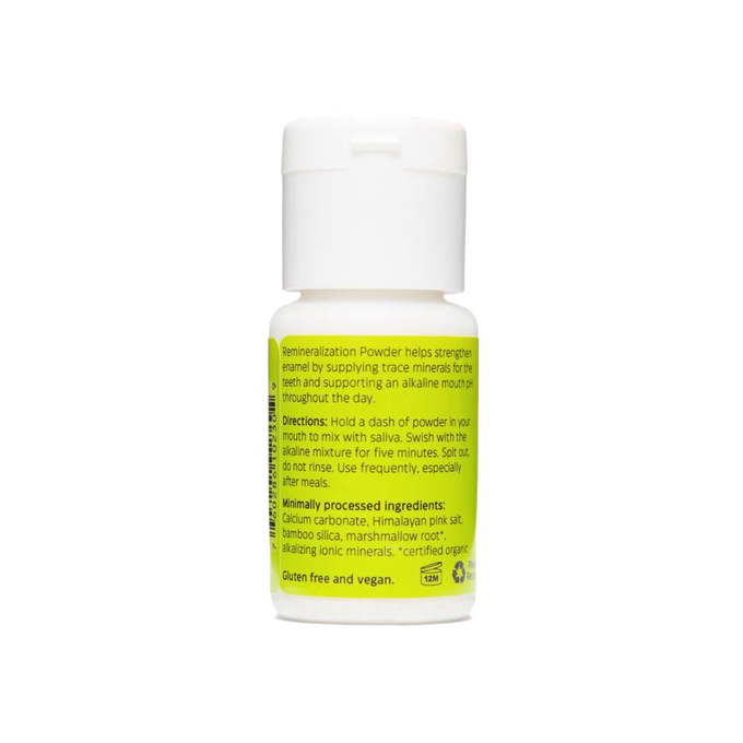 Handcrafted 1 oz remineralization powder bottle made in USA, supporting healthy enamel with trace minerals, ideal for Health & Wellness, Grooming and Personal Hygiene, USA Made, Best Sellers, and Promo Eligible collections.