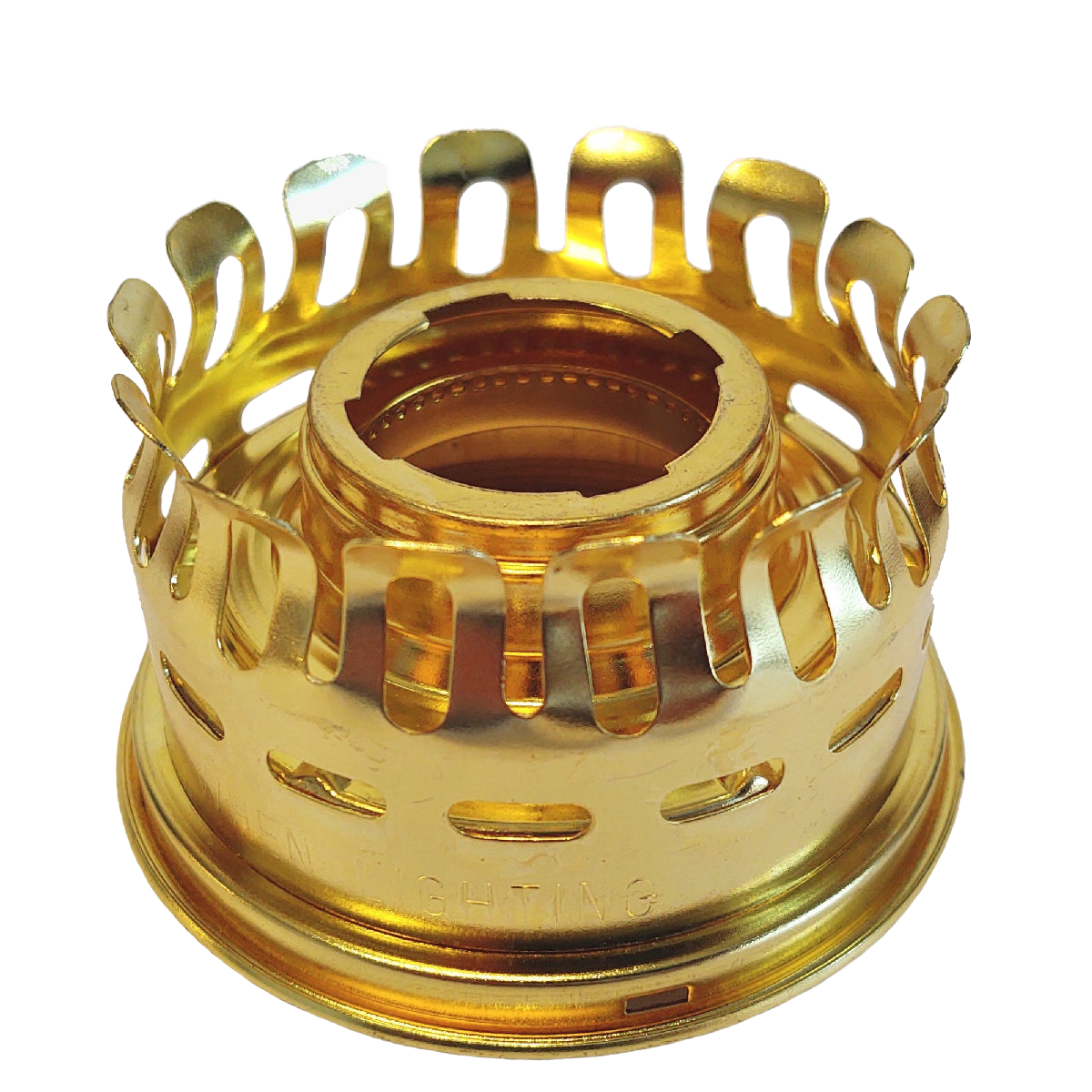 Brass oil lamp gallery top without heel, compatible with various antique and modern burners, ideal for Lamps & Lighting, Parts and Accessories, Lamp Burners and Collars, Best Sellers, and Promo Eligible collections.