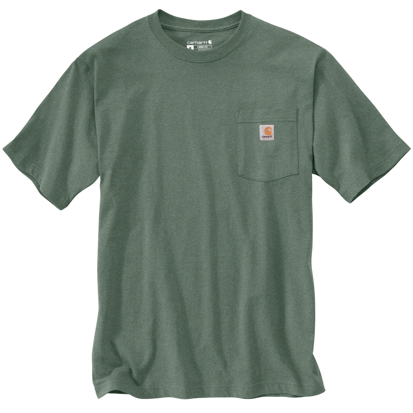 Durable heavyweight cotton short-sleeve pocket t-shirt in muted green with rib-knit crewneck and side-seam construction, handcrafted for Health & Wellness, Clothing and Accessories, Best Sellers, and Promo Eligible collections.