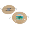 Two beige ceramic firewood holders with metal handles and a circular landscape painting in the center, handcrafted and designed for hearth accessory collections.