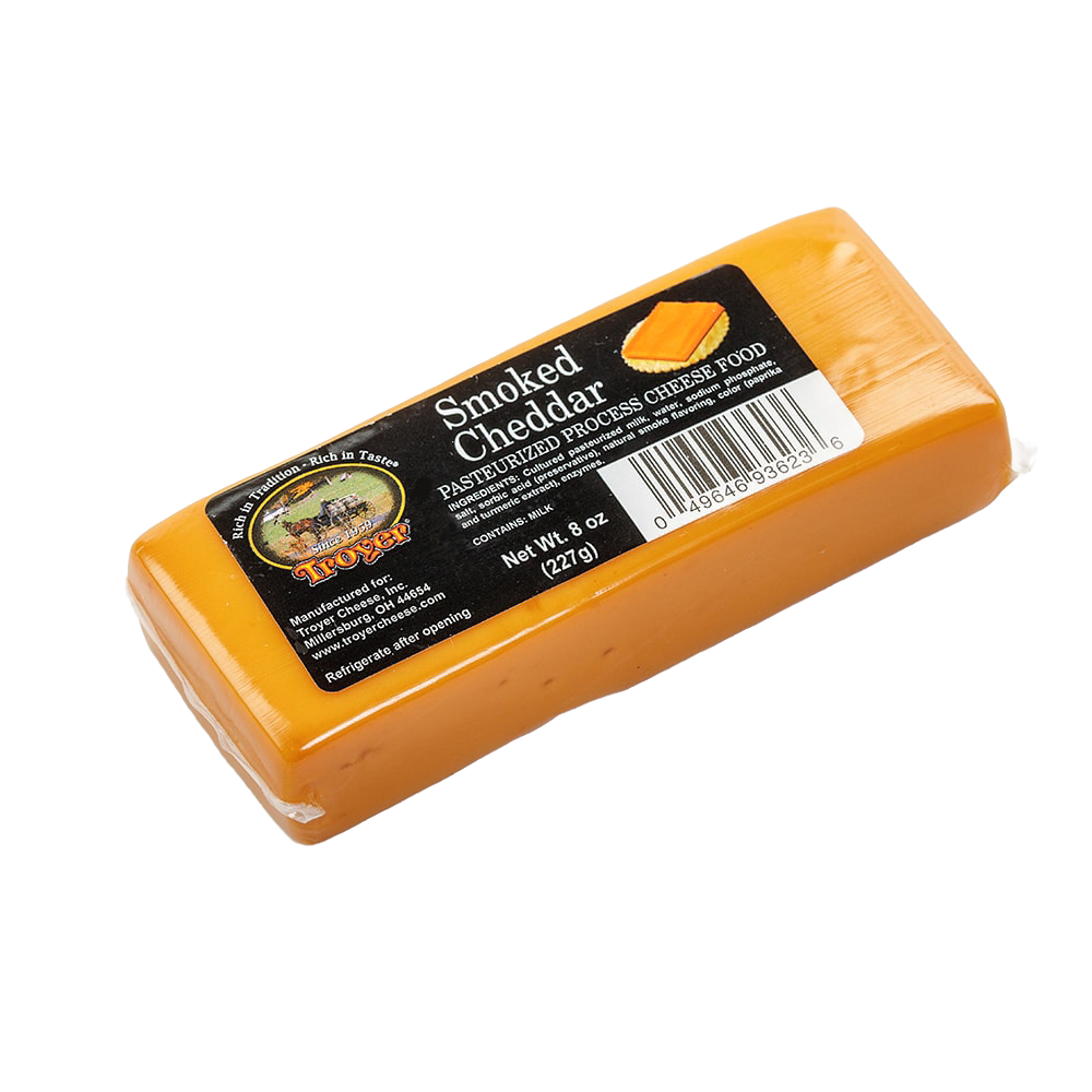 Handcrafted smoked cheddar cheese food in an 8-ounce shelf-stable pack, made in the USA and perfect for Kitchen & Food, Snacks and Sweets, Pantry, USA Made, Best Sellers, and Promo Eligible collections.