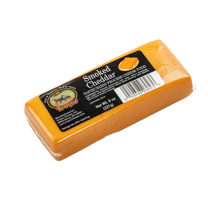 Handcrafted smoked cheddar cheese food in an 8-ounce shelf-stable pack, made in the USA and perfect for Kitchen & Food, Snacks and Sweets, Pantry, USA Made, Best Sellers, and Promo Eligible collections.
