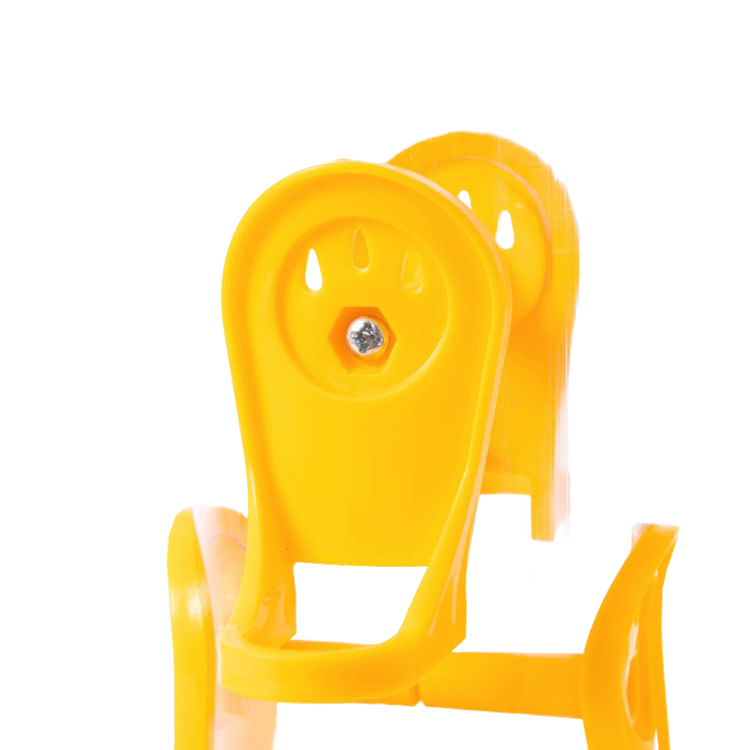 Handcrafted yellow feeding port with molded perch on durable poly tube finch feeder, designed to keep seeds dry, ideal for Farm, Garden & Tool, Animal Care, and Garden Accessories collections.